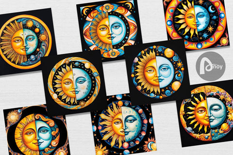 Digital Paper Sun and Moon Surrealism Digital Pattern artnoy 