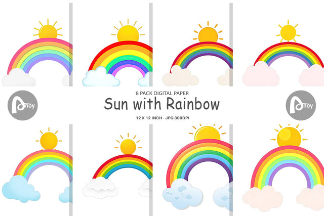Digital Paper Sun and Rainbow Digital Pattern artnoy 