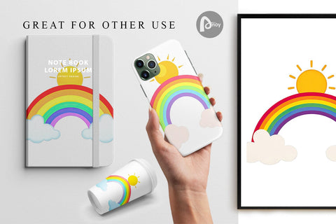 Digital Paper Sun and Rainbow Digital Pattern artnoy 