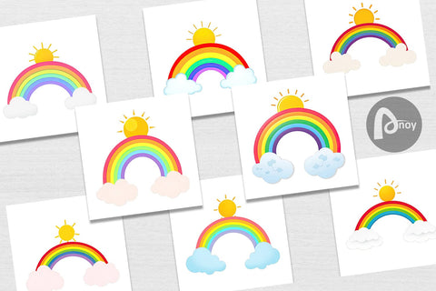 Digital Paper Sun and Rainbow Digital Pattern artnoy 