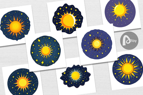 Digital Paper Sun and Stars Digital Pattern artnoy 