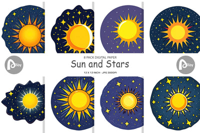 Digital Paper Sun and Stars Digital Pattern artnoy 