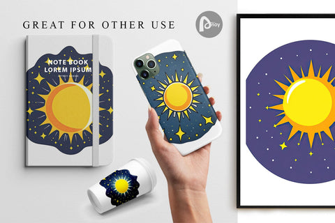 Digital Paper Sun and Stars Digital Pattern artnoy 