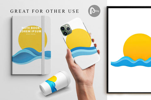 Digital Paper Sun and Waves Digital Pattern artnoy 