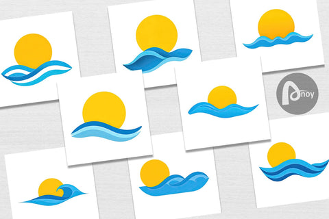 Digital Paper Sun and Waves Digital Pattern artnoy 