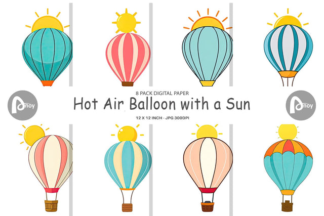 Digital Paper Sun Hot Air Balloon Digital Pattern artnoy 