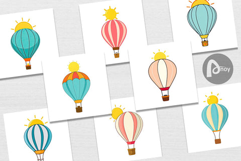 Digital Paper Sun Hot Air Balloon Digital Pattern artnoy 