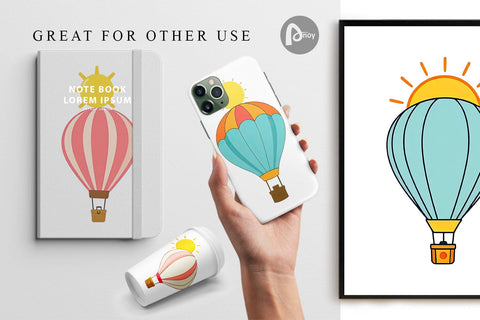 Digital Paper Sun Hot Air Balloon Digital Pattern artnoy 