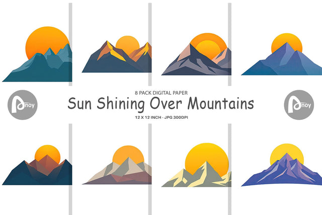 Digital Paper Sun over Mountains Digital Pattern artnoy 