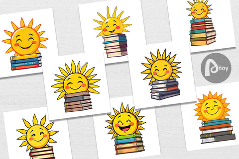 Digital Paper Sun with Books Digital Pattern artnoy 