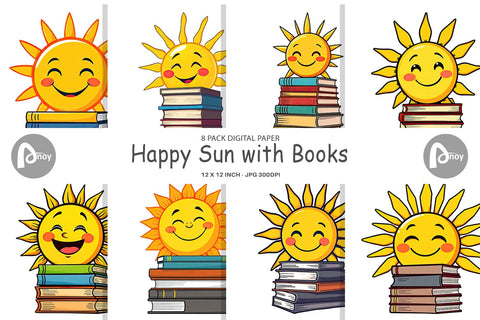 Digital Paper Sun with Books Digital Pattern artnoy 