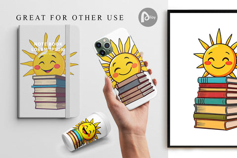 Digital Paper Sun with Books Digital Pattern artnoy 