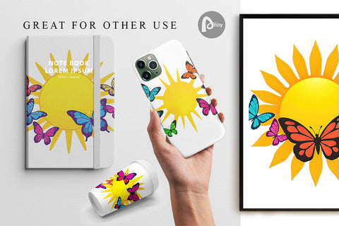 Digital Paper Sun with Butterfly Digital Pattern artnoy 