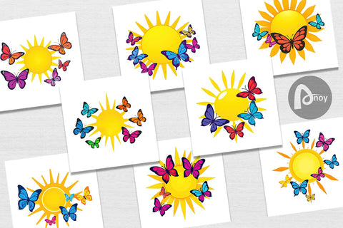 Digital Paper Sun with Butterfly Digital Pattern artnoy 
