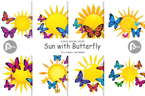 Digital Paper Sun with Butterfly Digital Pattern artnoy 