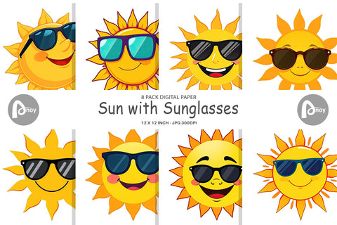 Digital Paper Sun with Sunglasses Digital Pattern artnoy 