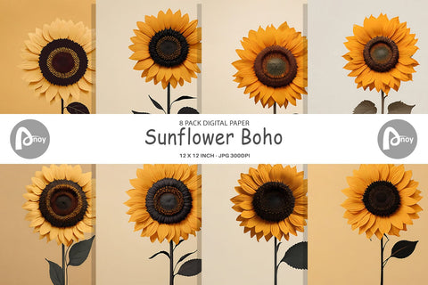Digital Paper Sunflower Boho Digital Pattern artnoy 