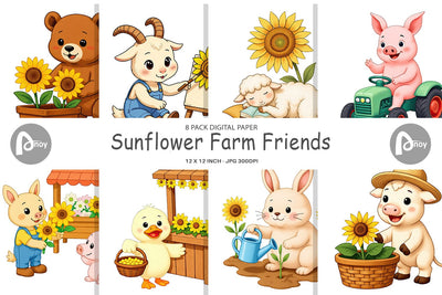 Digital Paper Sunflower Farm Friends Digital Pattern artnoy 