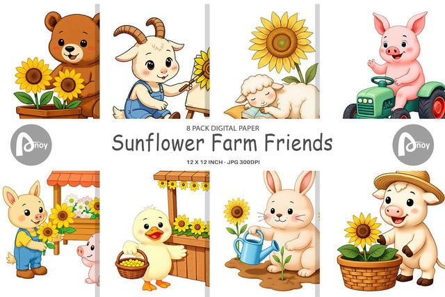 Digital Paper Sunflower Farm Friends Digital Pattern artnoy 