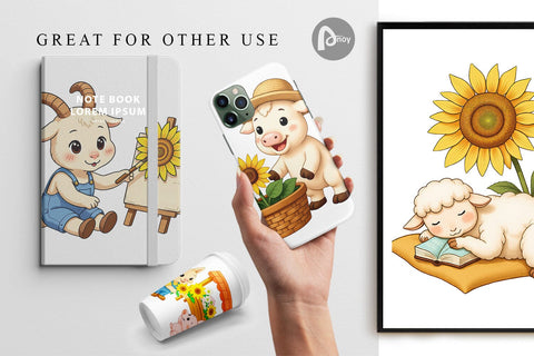 Digital Paper Sunflower Farm Friends Digital Pattern artnoy 