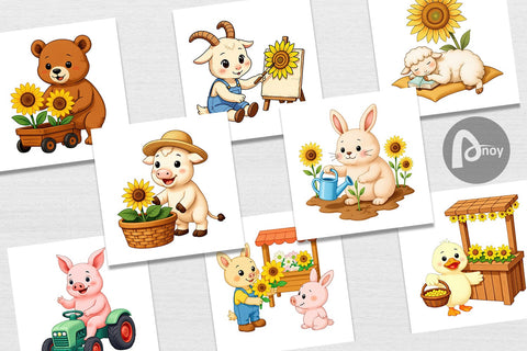 Digital Paper Sunflower Farm Friends Digital Pattern artnoy 