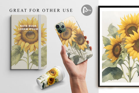 Digital Paper Sunflower Watercolor Digital Pattern artnoy 