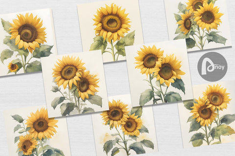 Digital Paper Sunflower Watercolor Digital Pattern artnoy 