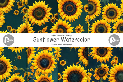 Digital Paper Sunflower Watercolor Digital Pattern artnoy 