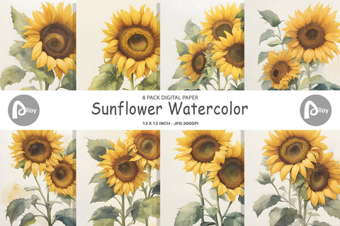Digital Paper Sunflower Watercolor Digital Pattern artnoy 