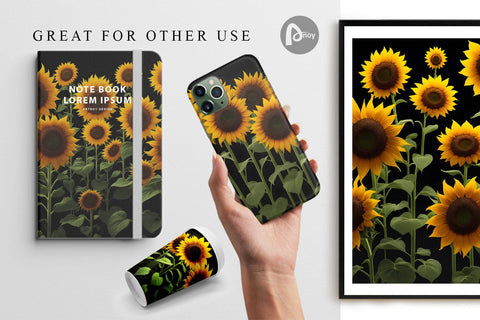 Digital Paper Sunflowers Dark Sublimation artnoy 