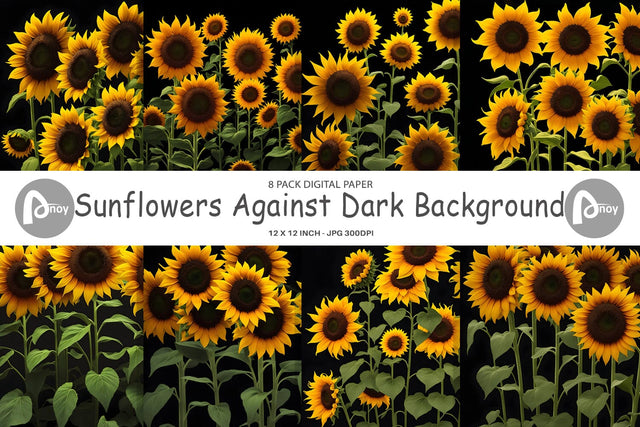 Digital Paper Sunflowers Dark Sublimation artnoy 