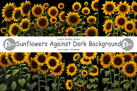 Digital Paper Sunflowers Dark Sublimation artnoy 