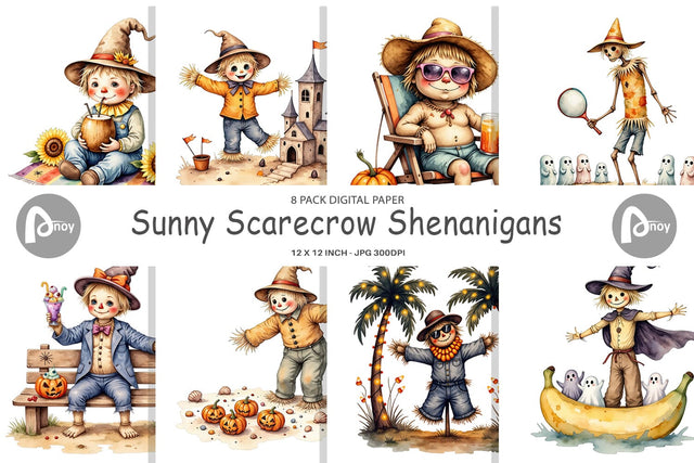 Digital Paper Sunny Scarecrow Fun Digital Pattern artnoy 