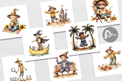 Digital Paper Sunny Scarecrow Fun Digital Pattern artnoy 