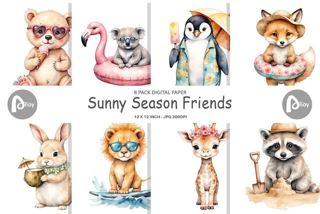 Digital Paper Sunny Season Friends Digital Pattern artnoy 