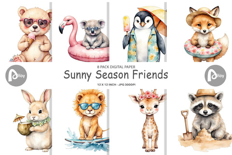 Digital Paper Sunny Season Friends Digital Pattern artnoy 
