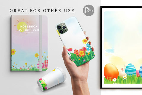 Digital Paper Sunny Sky with Easter Digital Pattern artnoy 