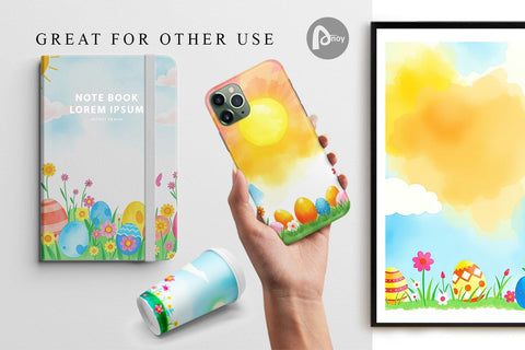 Digital Paper Sunny Sky with Easter Digital Pattern artnoy 