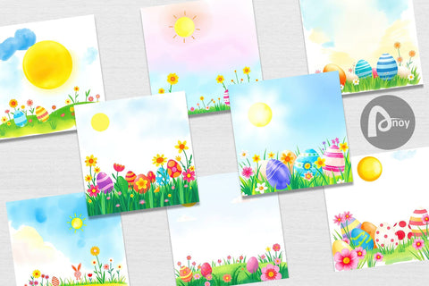 Digital Paper Sunny Sky with Easter Digital Pattern artnoy 