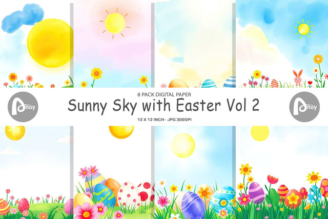 Digital Paper Sunny Sky with Easter Digital Pattern artnoy 