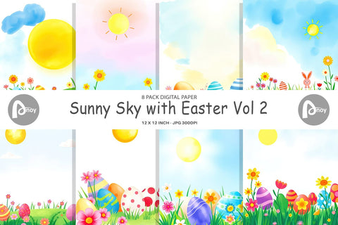 Digital Paper Sunny Sky with Easter Digital Pattern artnoy 