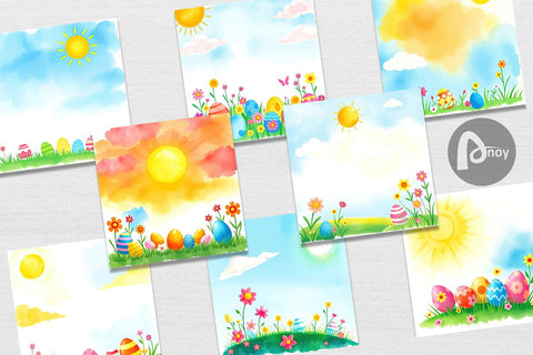 Digital Paper Sunny Sky with Easter Digital Pattern artnoy 