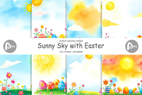 Digital Paper Sunny Sky with Easter Digital Pattern artnoy 