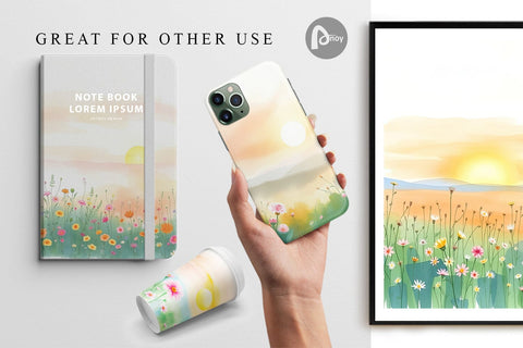 Digital Paper Sunrise Meadow Digital Pattern artnoy 