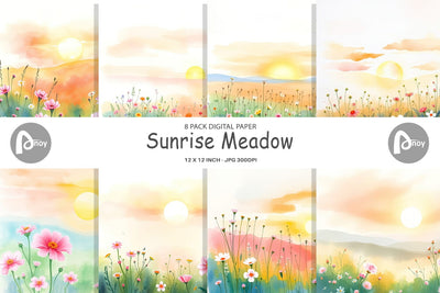 Digital Paper Sunrise Meadow Digital Pattern artnoy 