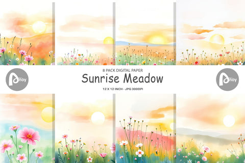 Digital Paper Sunrise Meadow Digital Pattern artnoy 