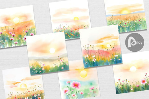 Digital Paper Sunrise Meadow Digital Pattern artnoy 