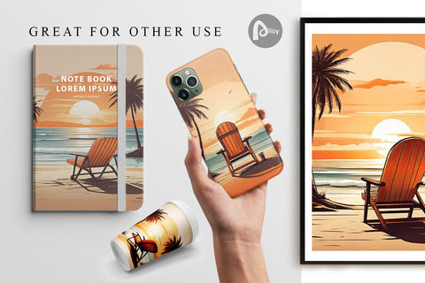 Digital Paper Sunset Beach Chair Digital Pattern artnoy 