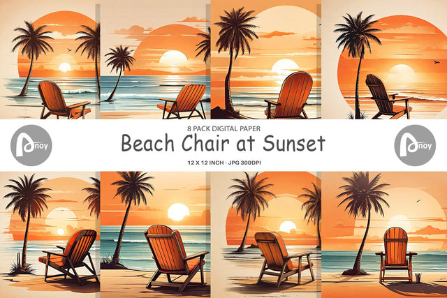 Digital Paper Sunset Beach Chair Digital Pattern artnoy 