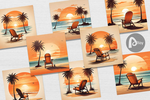 Digital Paper Sunset Beach Chair Digital Pattern artnoy 